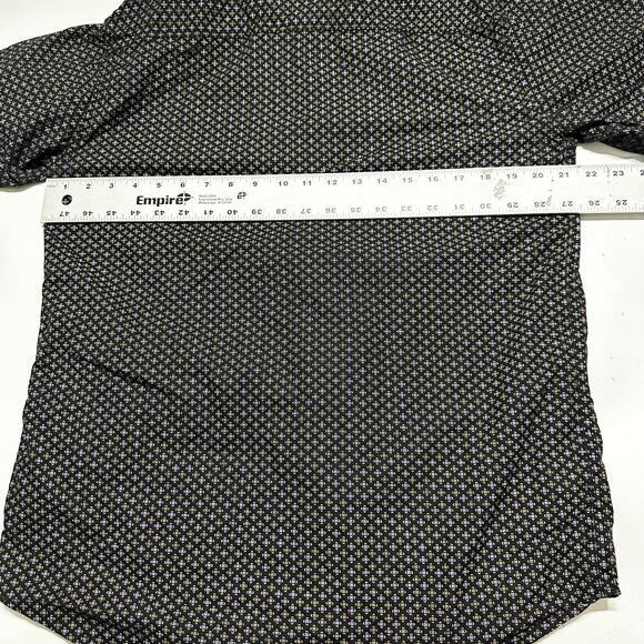 Denim Culture Shirt Mens XL Blue Black Tan Short Sleeve Button Up MISSING BUTTON - Picture 5 of 8